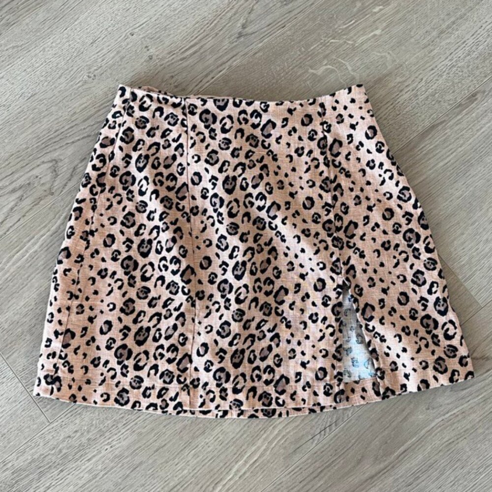 Reformation Margot Linen Skirt in leopard cheetah jaguar animal print size 0